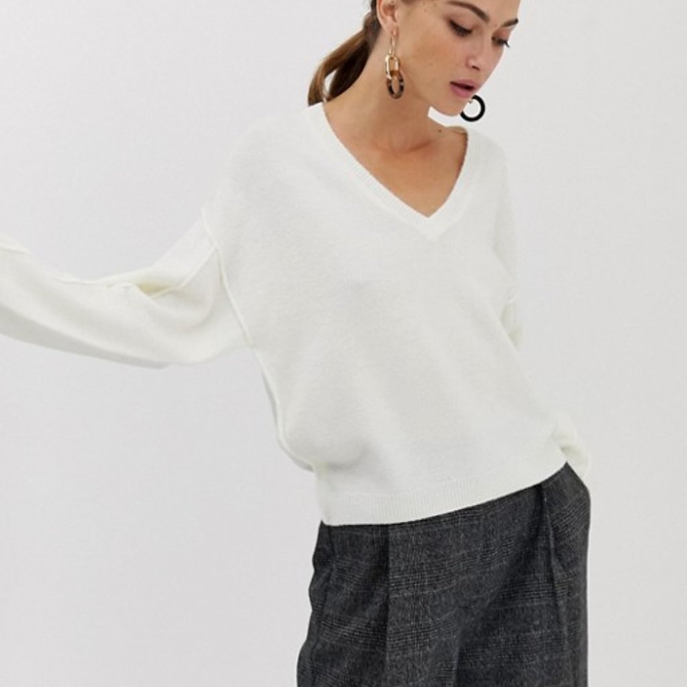 ASOS Design Fluffy Sweater with V Neck